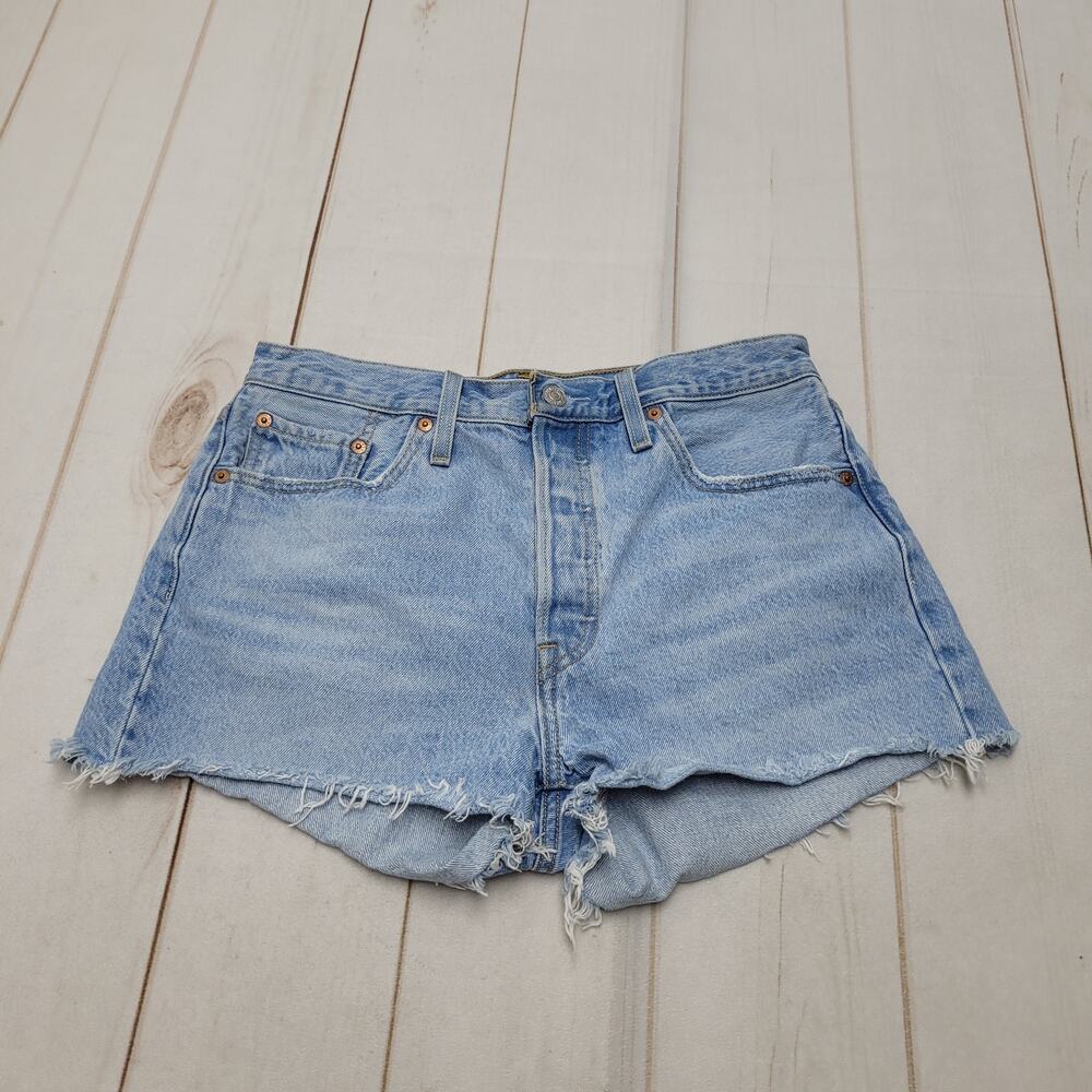 Levis 501 shorts high rise button fly raw hem boho festival 29